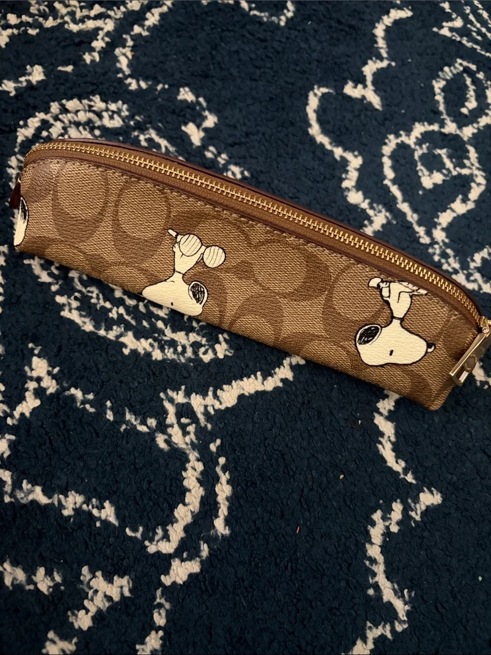 Coach Brown Signature Snoopy & Woodstock Zip Pencil Pouch